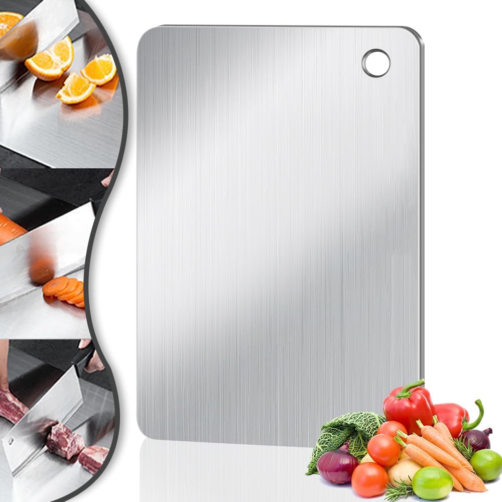 BLOCE Titanium Cutting Board for Kitchen, Stainless Non Stick Chopping Board, Upgrade Double Sided Food-Grade Titanium Board for Kitchen for Meat Cheese Vegetable (Medium)