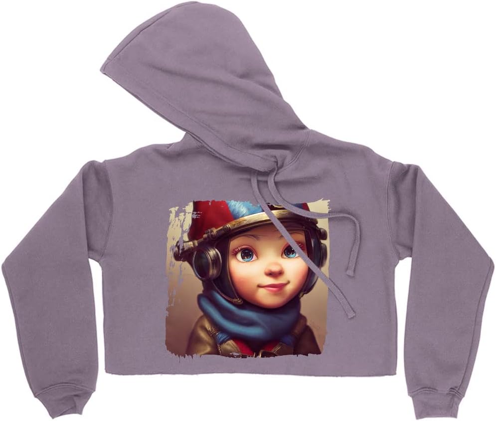 Cartoon Character Women's Cropped Fleece Hoodie - Fantasy Cropped Hoodie for Women - Gnome Hooded Sweatshirt - Image 3