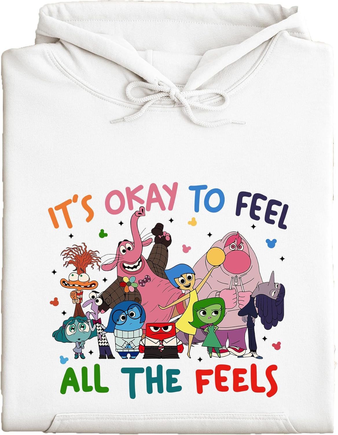 CLUTCHINK It\u2019s Okay to Feel All the Feels Hoodie \u2013 Printed Unisex Pullover Sweatshirt | Fun Cartoon Emotion Design - Image 7