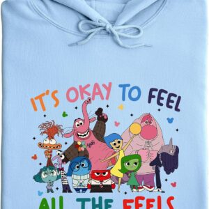 CLUTCHINK It\u2019s Okay to Feel All the Feels Hoodie \u2013 Printed Unisex Pullover Sweatshirt | Fun Cartoon Emotion Design