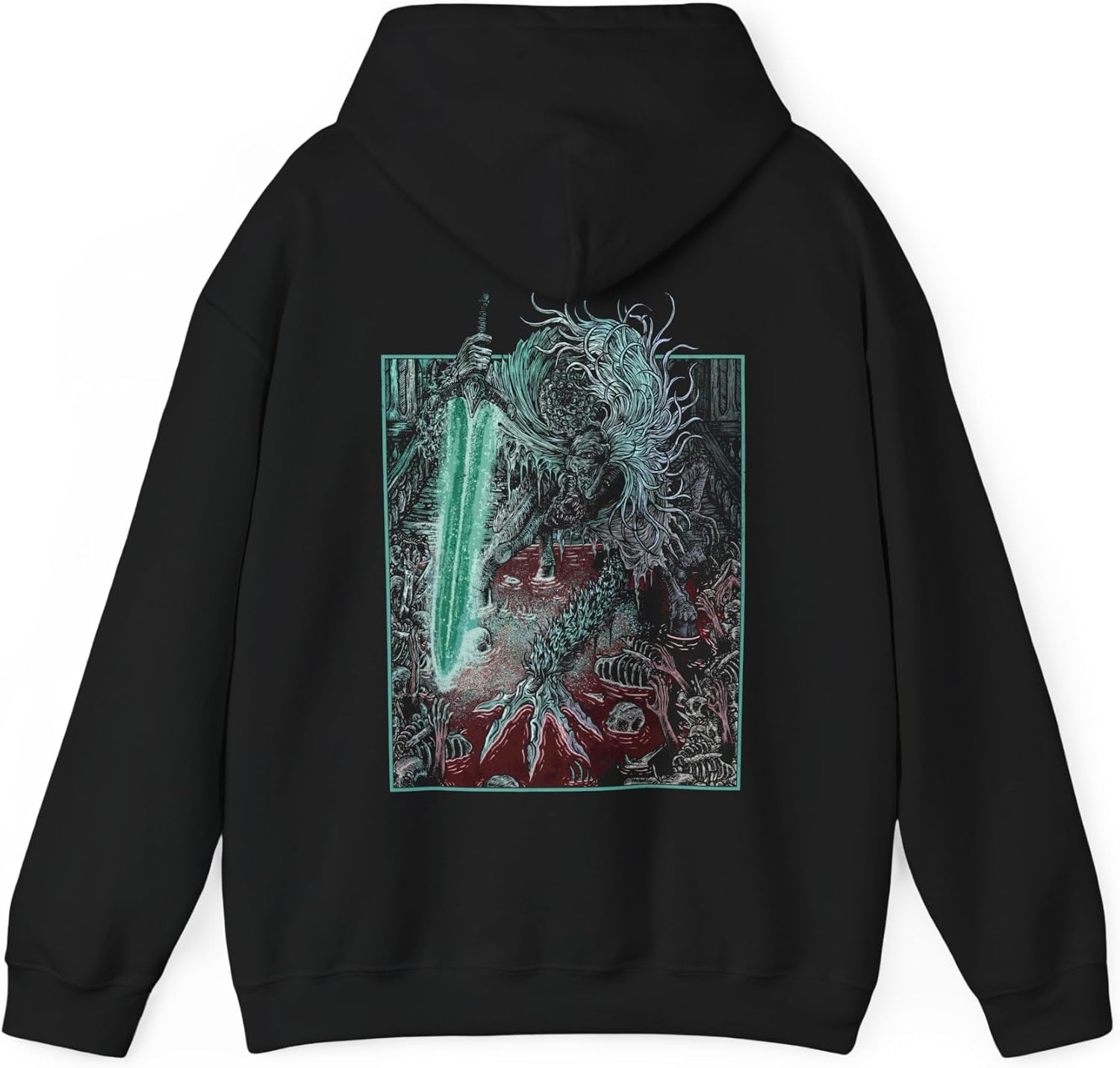 Drippy Souls Soulsborne Ludwig the Accursed Holy Blade Grim-Inspired Hooded Sweatshirt for Dark Fantasy Gamers Black