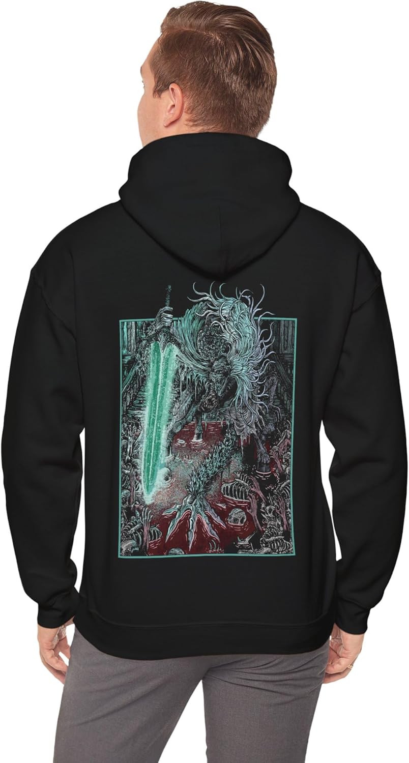 Drippy Souls Soulsborne Ludwig the Accursed Holy Blade Grim-Inspired Hooded Sweatshirt for Dark Fantasy Gamers Black - Image 5