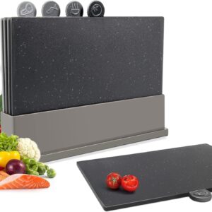 Masthome Index Chopping Board Set, 4-Pieces Plastic Cutting Boards with Food Icons and Storage Stand, BPA Free, Dishwasher Safe, Professional Chopping Board Set for Kitchen
