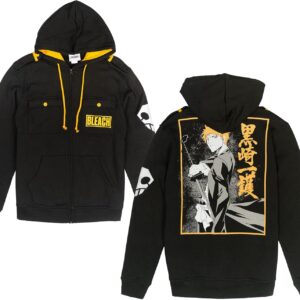 Ripple Junction Bleach Men's Authentic Full Zip Hooded Sweatshirt w\/Chest Pockets Shoulder Epaulettes Officially Licensed