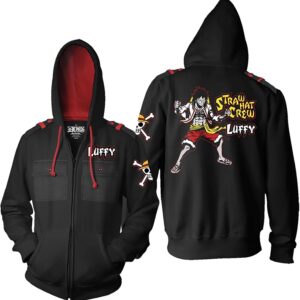 Ripple Junction One Piece Men's Authentic Full Zip Hooded Sweatshirt w\/Chest Pockets Epaulettes Officially Licensed