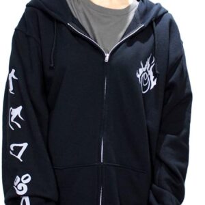 Roseate Kitsune Mask Fox Print Hoodie Zip Up Men Women Japanese Black Gothic Yami Kawaii Inari Sanskrit Characters