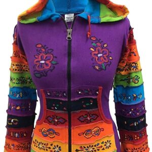 Shopoholic Fashion Women Rainbow Sleeved Flower Patch Hoodie