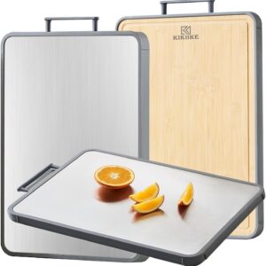 Titanium Cutting Board Double Sided Bamboo Cutting Board for Kitchen Double Sided Food Grade, Pure titanium & Bamboo Cutting Boards, Non-Stick Durable and easy to clean